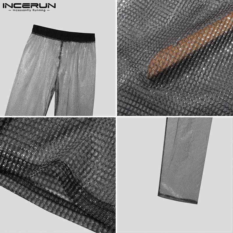 INCERUN Men Vintage Sexy Glitter Element See Through Loose Trousers ...