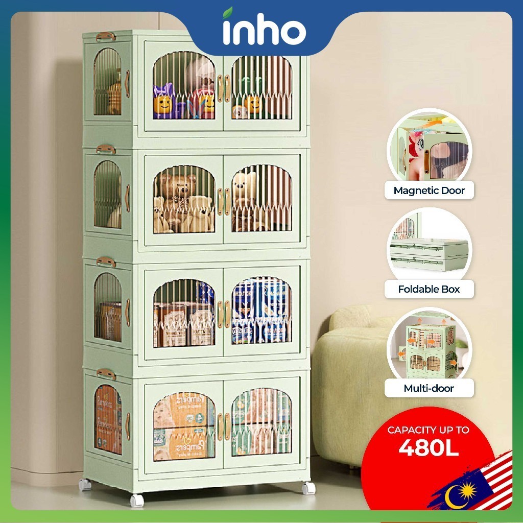INHO L47-65cm (1-5 Layers) 2 Doors 4 Side Opening Stackable Foldable ...