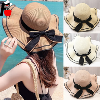 Straw Hats Beach Hat Ladies Summer Outdoor Sunshade Hat Wide Brim Bowknot Ribbon Foldable