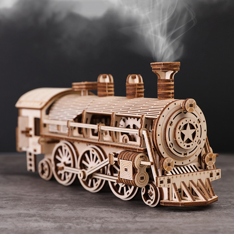 3D Wooden Puzzles For Adult DIY Model Block Kits Movable Steam Train ...