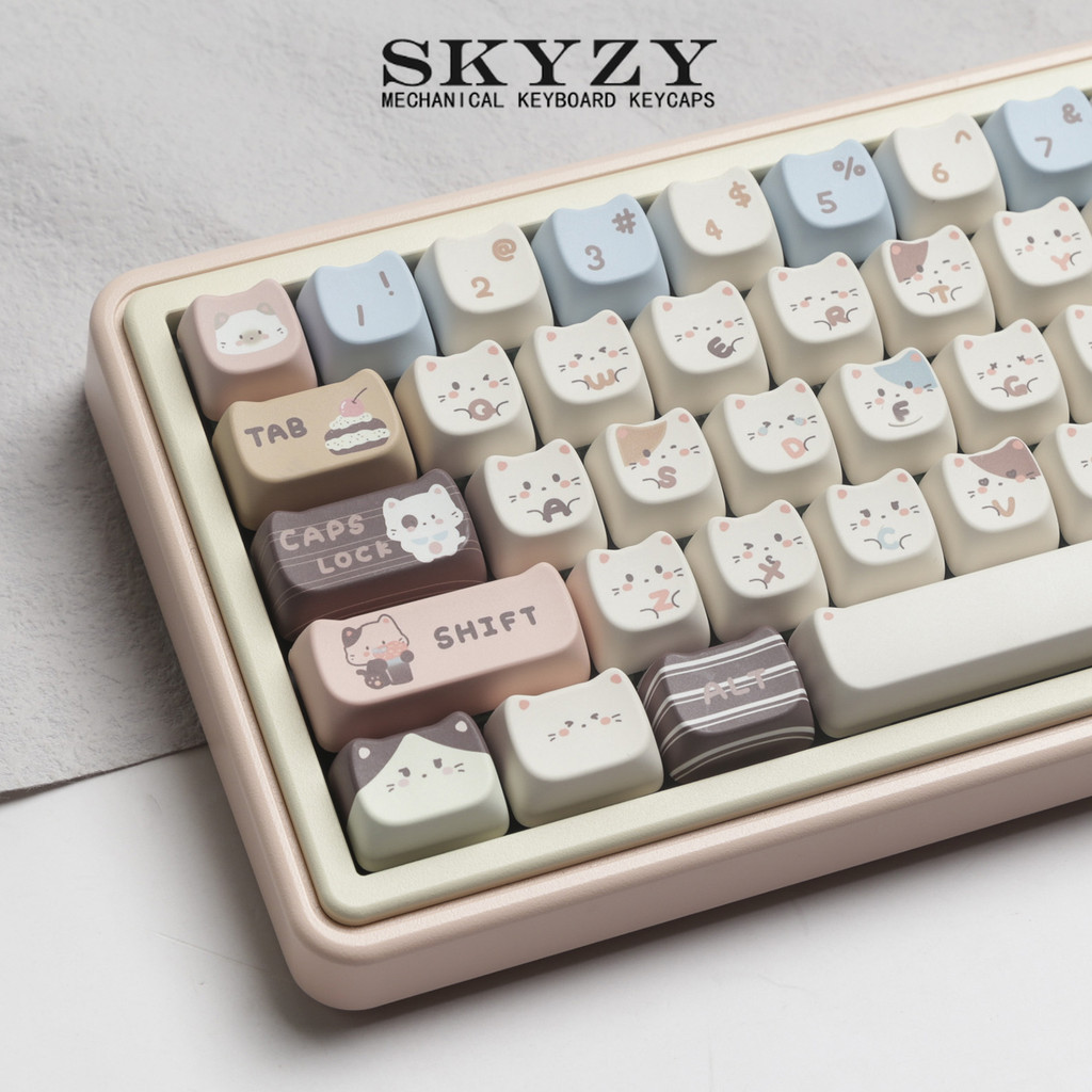 Sea Salt Cat Keycaps MAO Profile cute Cat shape PBT Dye Sub Mechanical ...