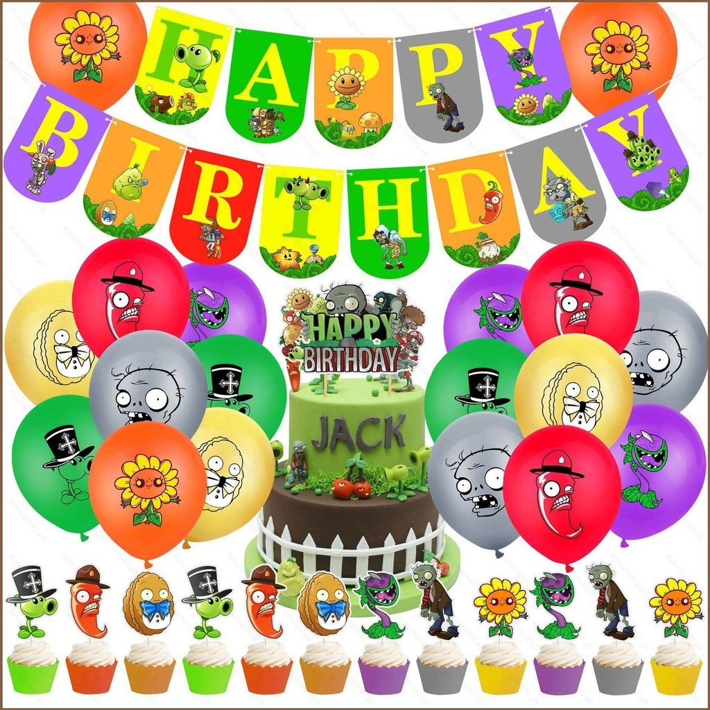 sy Plants vs. Zombies Balloon Zombie Cartoon Party Pulling Flag Banner ...