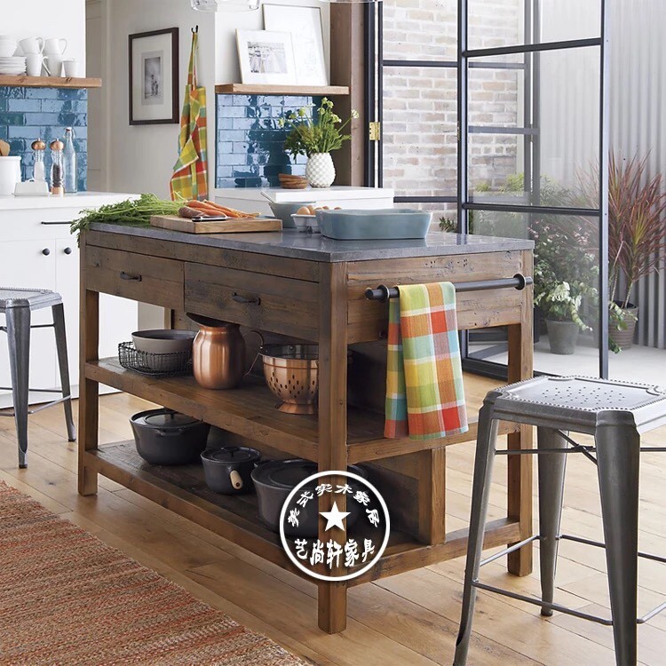 American Retro Solid Wood Sideboard Modern Kitchen Island Workbench ...