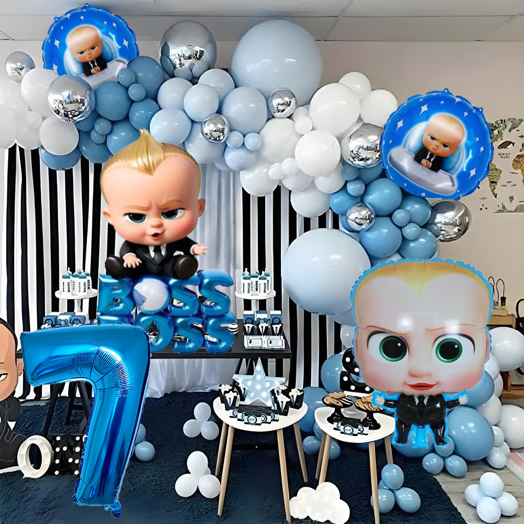 130pcs Baby Boss Theme Blue Silver White Latex Balloons Set with Baby ...