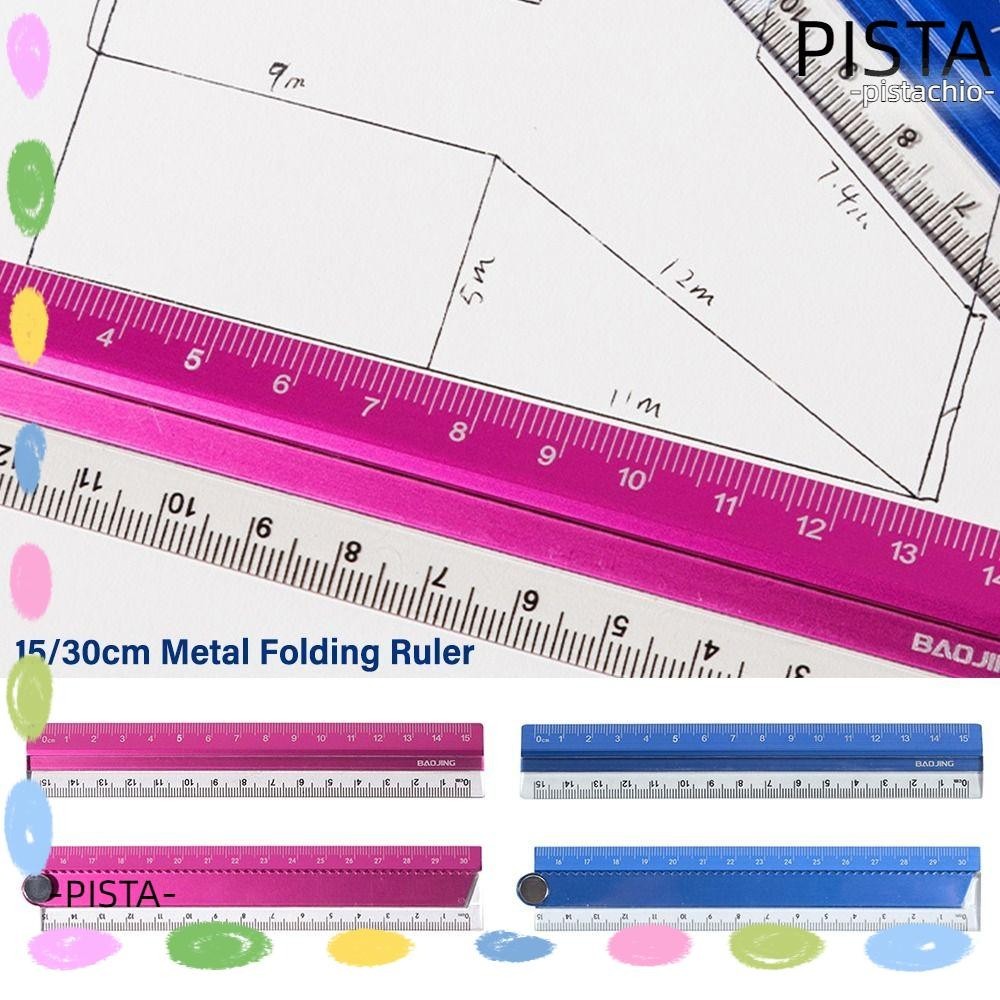 PISTA Straight Ruler, Metal Folding Scale Ruler, Fashion 15/30cm Portable Folding Ruler School