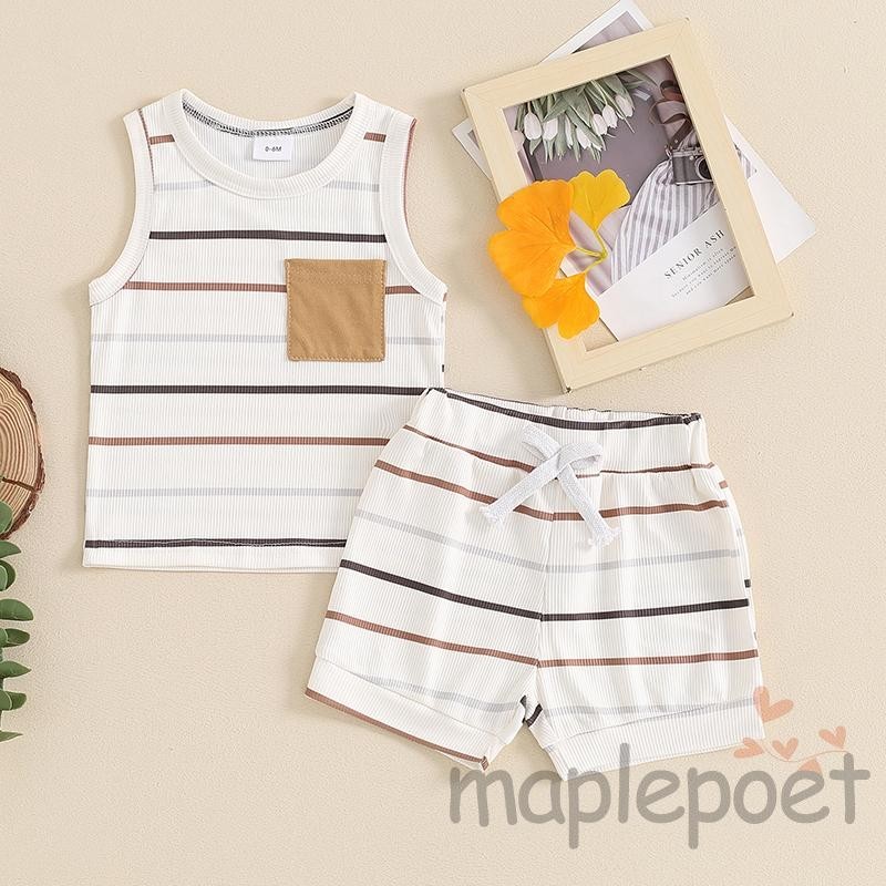 MAPLEPOETBaby Boy Ribbed Outfits Striped Sleeveless Round Neck Tank