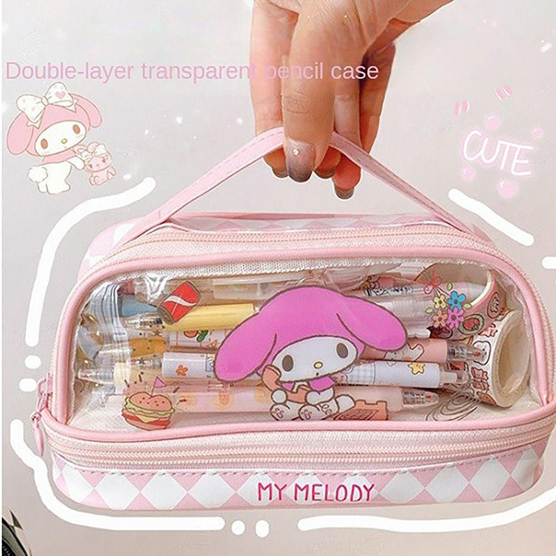 Pencil Box Sanrio Kuromi Melody DUAL layer Transparent Storage