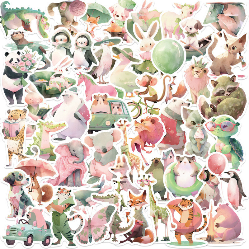 50pcs Water Color Animal Waterproof Stickers for Kids Girls Zoo Animal ...