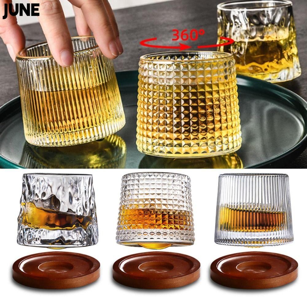 JUNER Rotating Whisky Glass, Party Drinking Glass Crystal Rum Glass ...