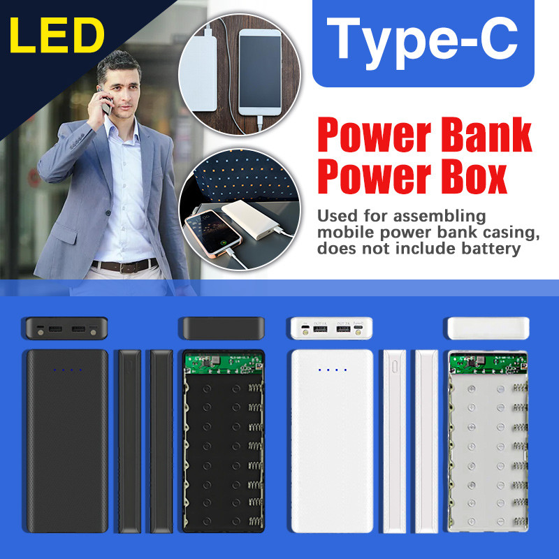 18650 Battery DIY Power Bank Case Charge Storage Box Dual USB Type C ...
