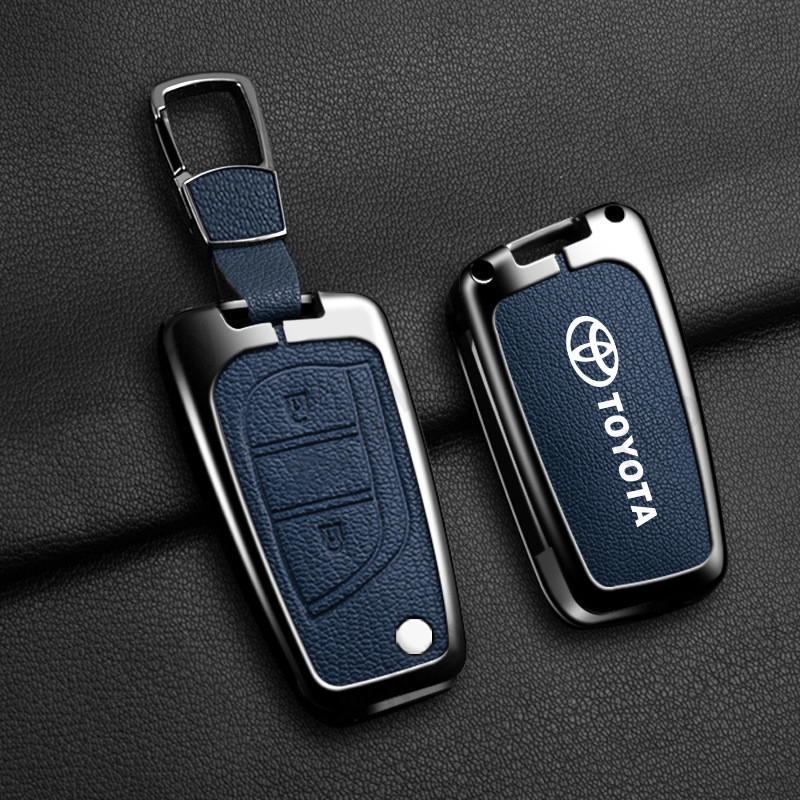 Zinc Alloy Car Flip Key Case Cover Goatskin Genuine Leather Buttons ...