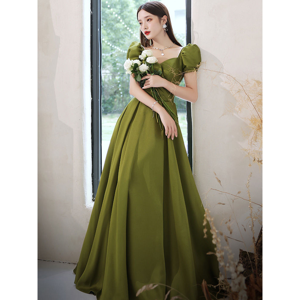 Hawlife Korean Green Elegant Puff Sleeve Evening Prom Ball JS Debut ...