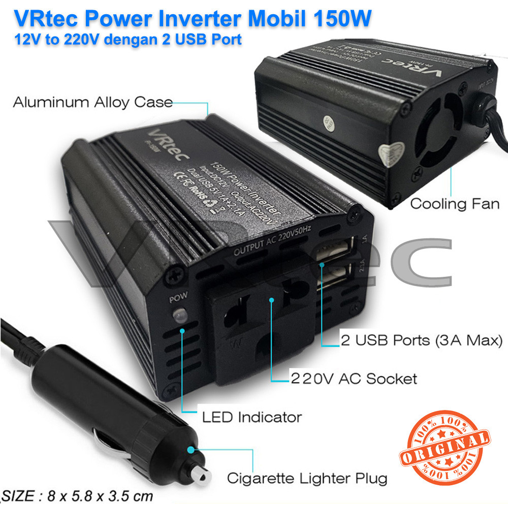 Vrtec Mini Car Power Inverter 150W DC 12V MSW Power Converter With 2 ...