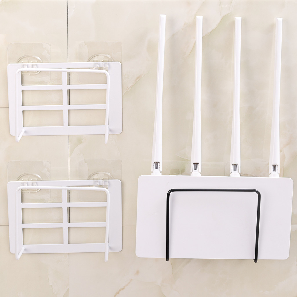 Wall Mount Router Stand Rack with Adhesive Hooks Non Drilling Black ...