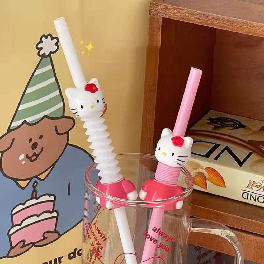 Kawaii Y2K Holle Kitty Straw Retractable Cute Creative Drink Tube ...