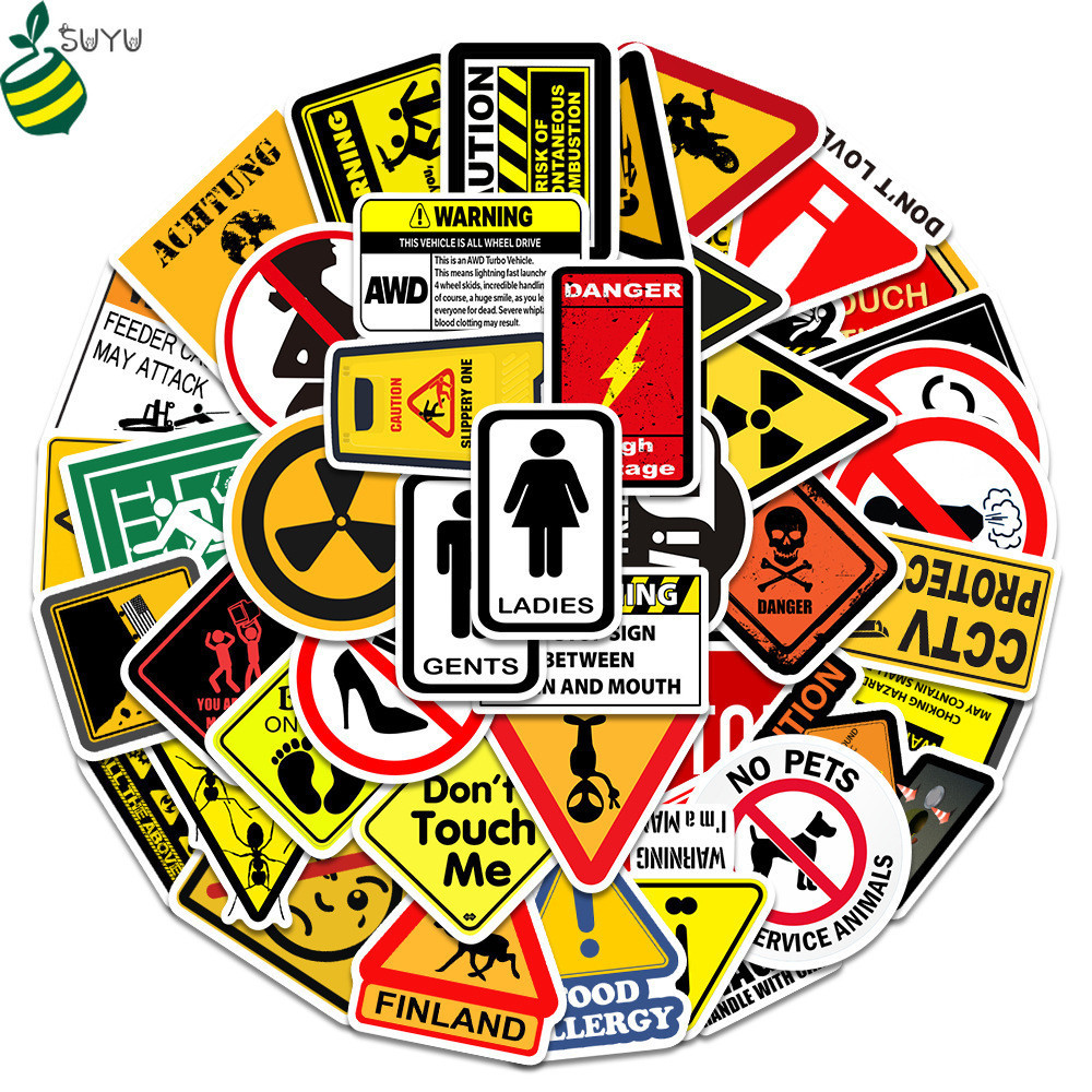 50Pcs/Set Warning Sign Series Stickers 3 Style Warning Mark DIY Fashion ...