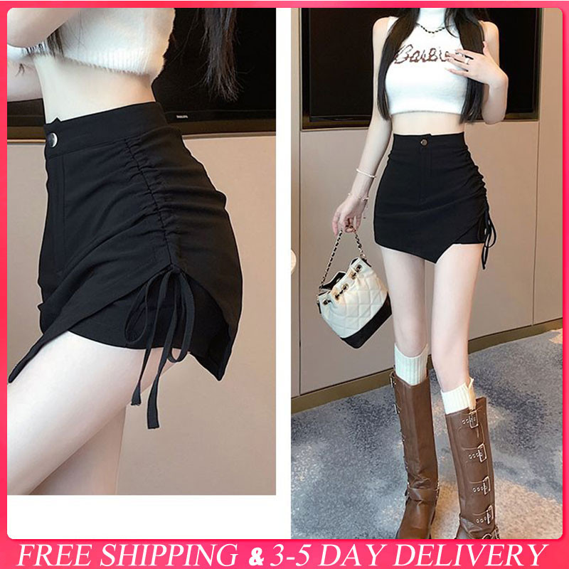Korean High Waist Skirt Shorts for Women Black Skirt With Slit Woman ...