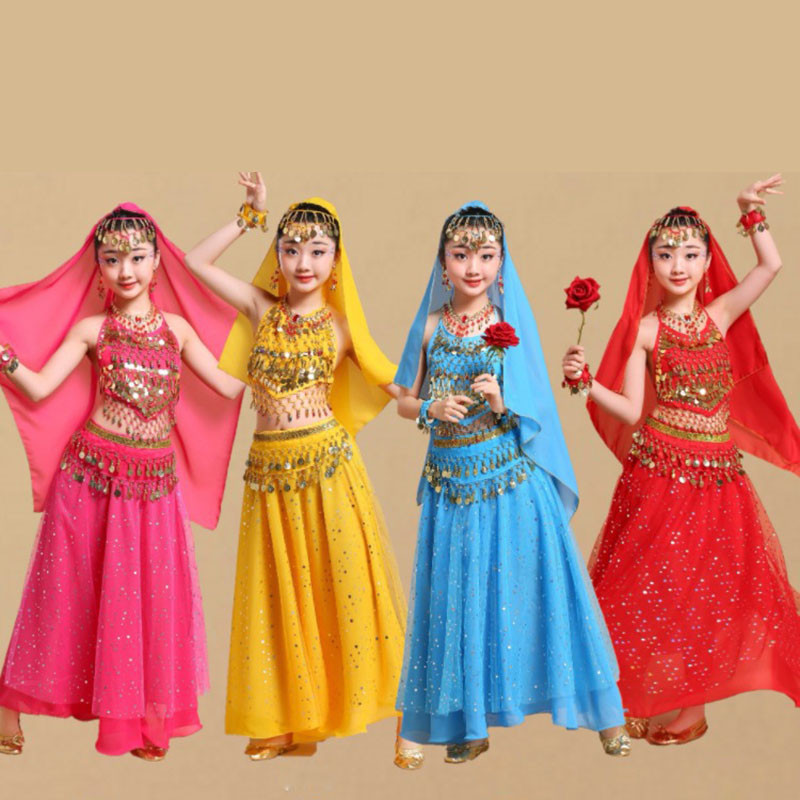 Astage Children Indian Belly Dance Girl Costume Halloween Performance Sets Pink Medium Fits 7-10 Years : Buy Online At Best Price In KSA - Souq Is Now