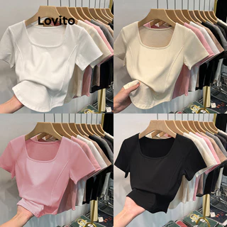 Lovito Women Structure Line T-Shirt LNE31215 (Multi-color)