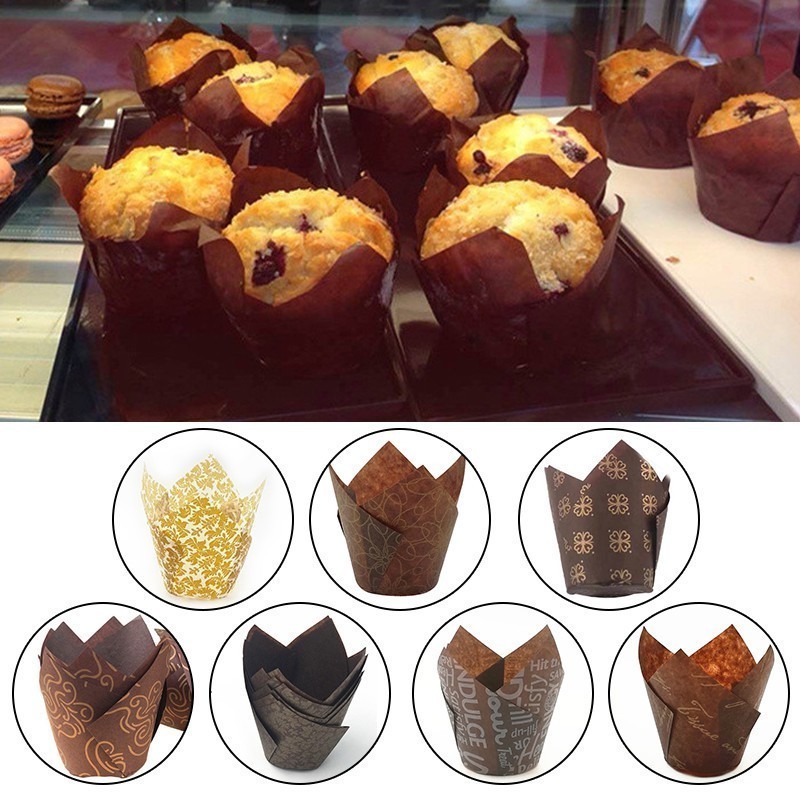 50pcs Cake Paper Cups Tulip Muffin Liner Cup Oilproof Cup Cake Liner ...