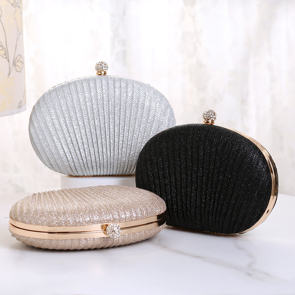 New Style Shiny Pleated Shell Bag Dinner Bag Clutch Bag Female Cross ...