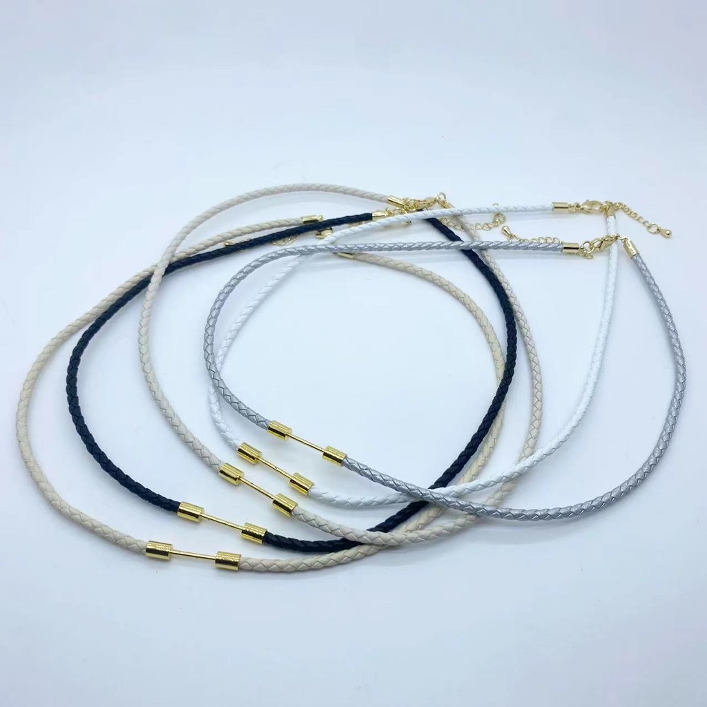 18k 3MM Leather Rope Necklace Rope Collar with Screw Needle Adjustable ...