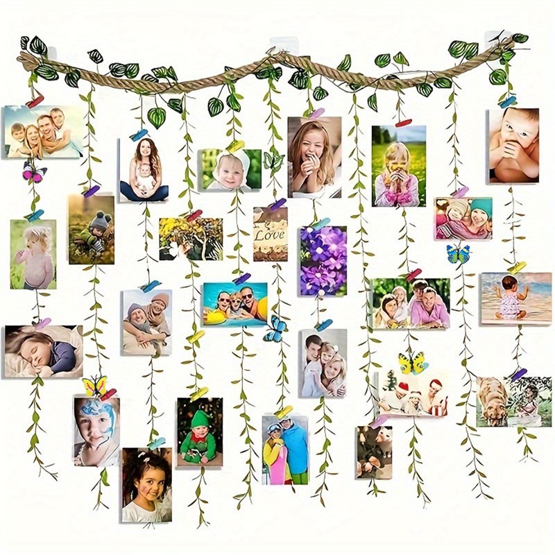 1 Set Artificial Vine Plant Hanging Wall Decor with Photo Display DIY ...