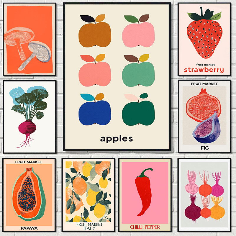 fruit-vegetable-market-lemon-strawberry-papaya-food-poster-canvas
