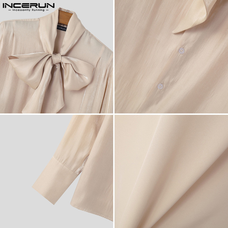 INCERUN Men Korean Fashion Ribbons Ruffles Glitter Design Long Sleeve ...