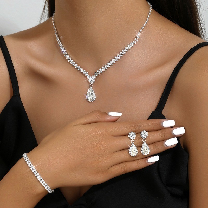 Prom Silver Costume Jewellery Necklace Bridal Jewelry Set For