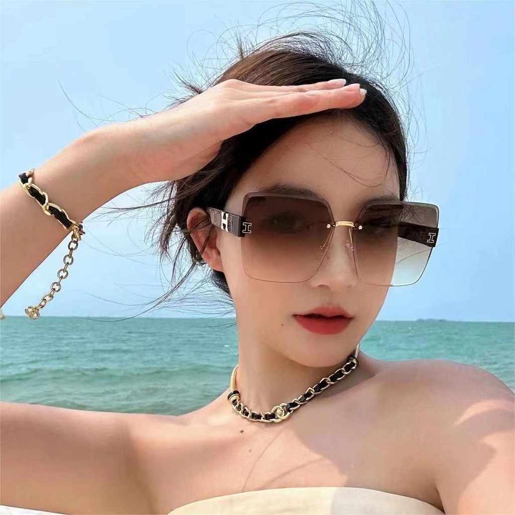 New Frameless Trimming Color Gradient Color High Sense Female Driving  Sunglasses Fashion Trend Douyin Online Influencer Sunglasses