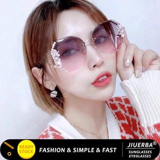 (JIUERBA) Korean Fashion Metal Rimless Diamond Sunglasses for Women ...