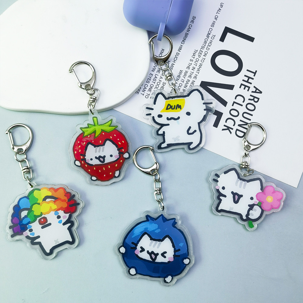 Lovely Strawberry Cat Keyring Cute Cartoon Animal Double Side Keychains ...