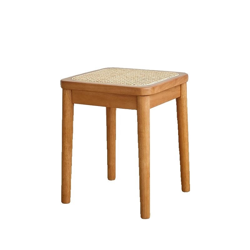 Nordic Dressing Stool Solid Wood Rattan Woven Square Stool Stackable ...