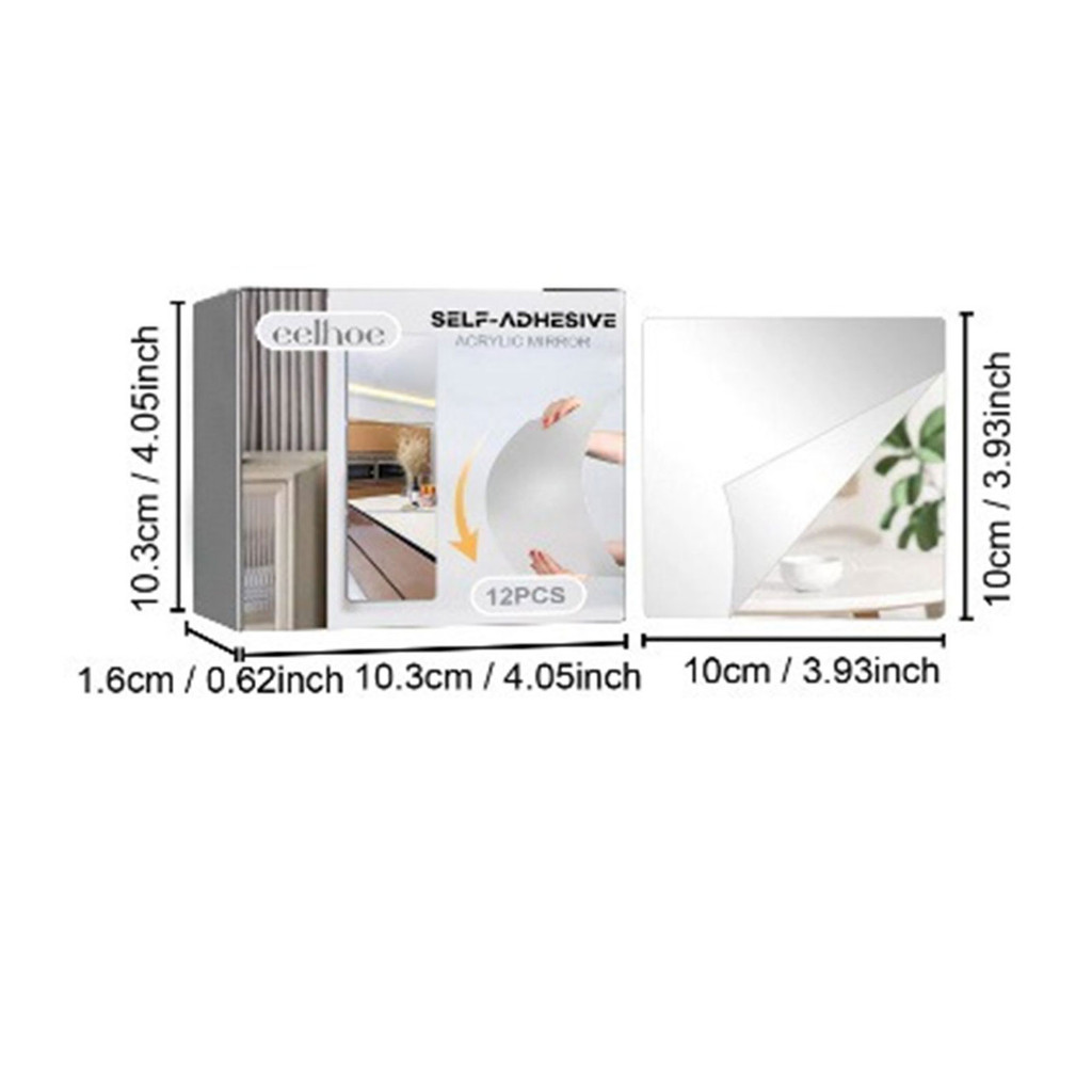 12pcs Set Of Unbreakable Acrylic Mirror Stickers - Self-Adhesive Wall ...