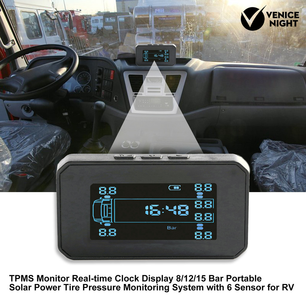 Venicenight TPMS Monitor Real-time Clock Display 8/12/15 Bar Portable ...