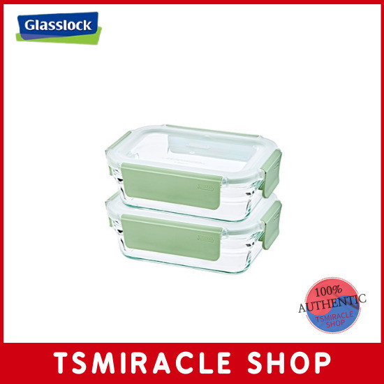 Glasslock Pure Relax Green Glass Airtight Container Rectangular 395ml ...