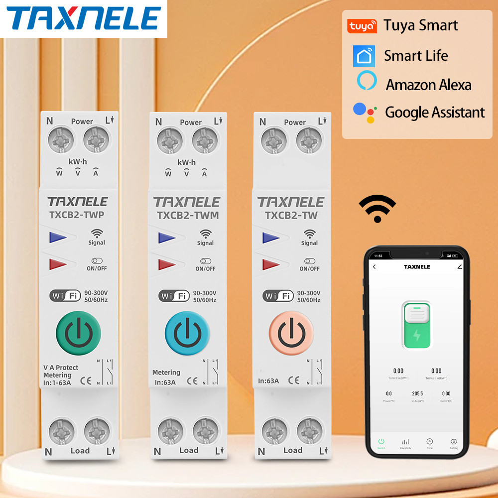 Taxnele Tuya Wifi Smart Circuit Breaker Energy Meter Kwh 1p 63a Remote