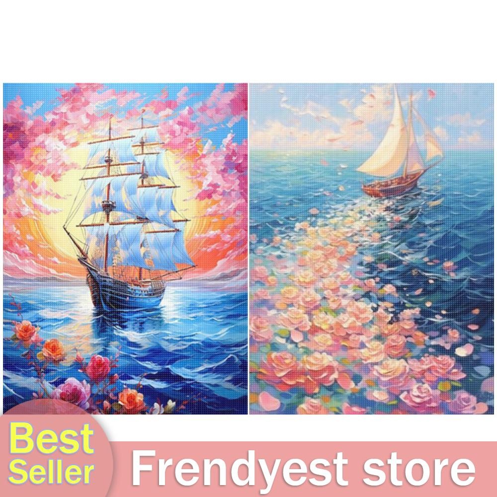 Full Embroidery Eco-cotton Thread 14CT Printed Sailboat Cross Stitch ...