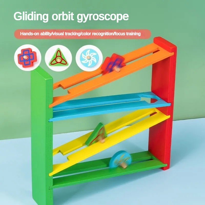 Children Wooden Multi-Layer Track Gyroscope Building Blocks Slip Off ...