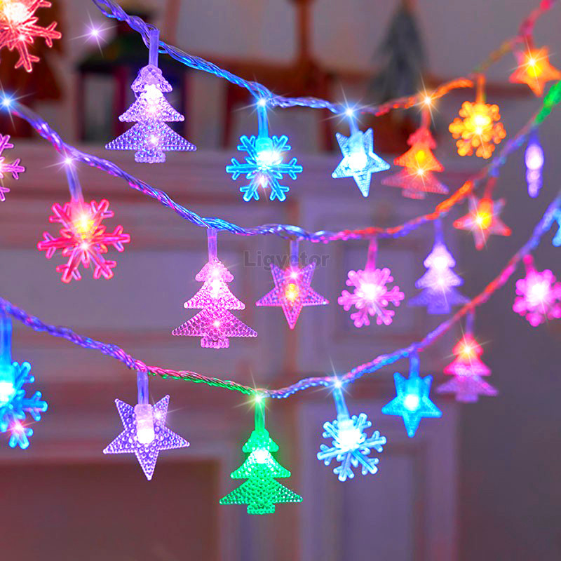 LED Snowflake Lights Waterproof Star Christmas Tree Fairy Light String