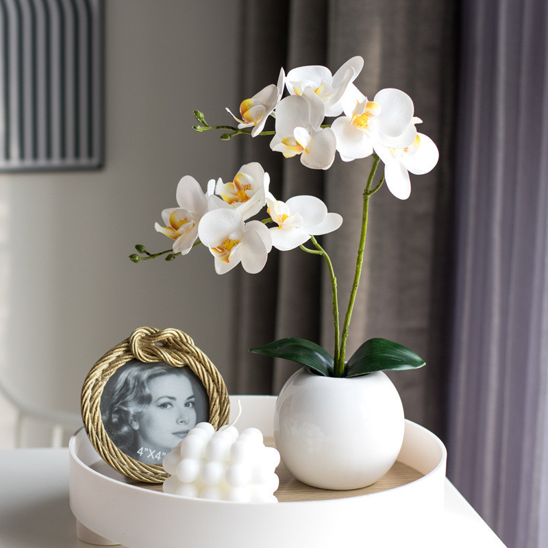 6 Pcs Artificial White Phalaenopsis Orchid Stems - 33.5" Tall, Silk Flowers For Home/Wedding Decor