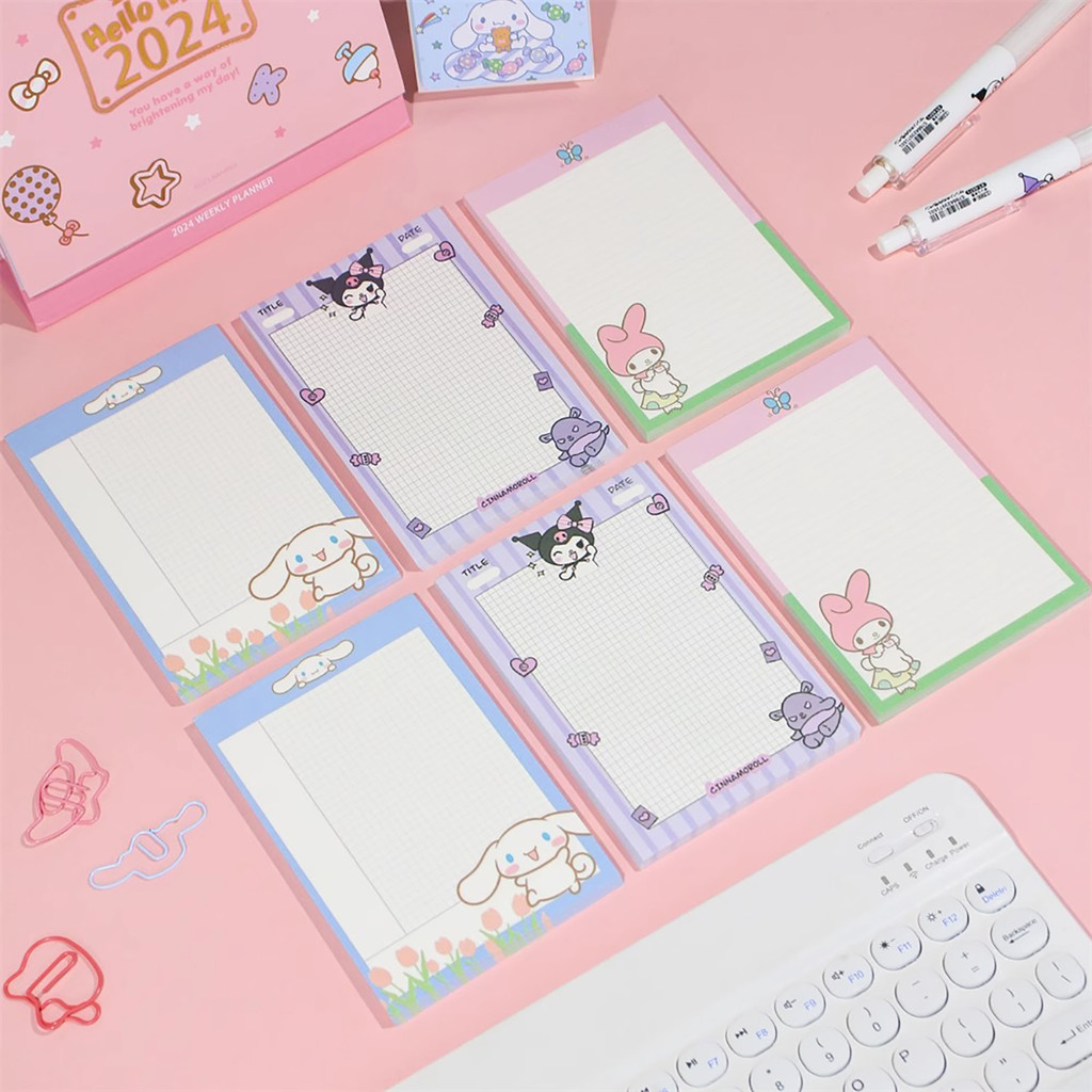 50 Pages Cute Sanrio Sticky Notepads Cartoon Tearable Line Note Paper ...
