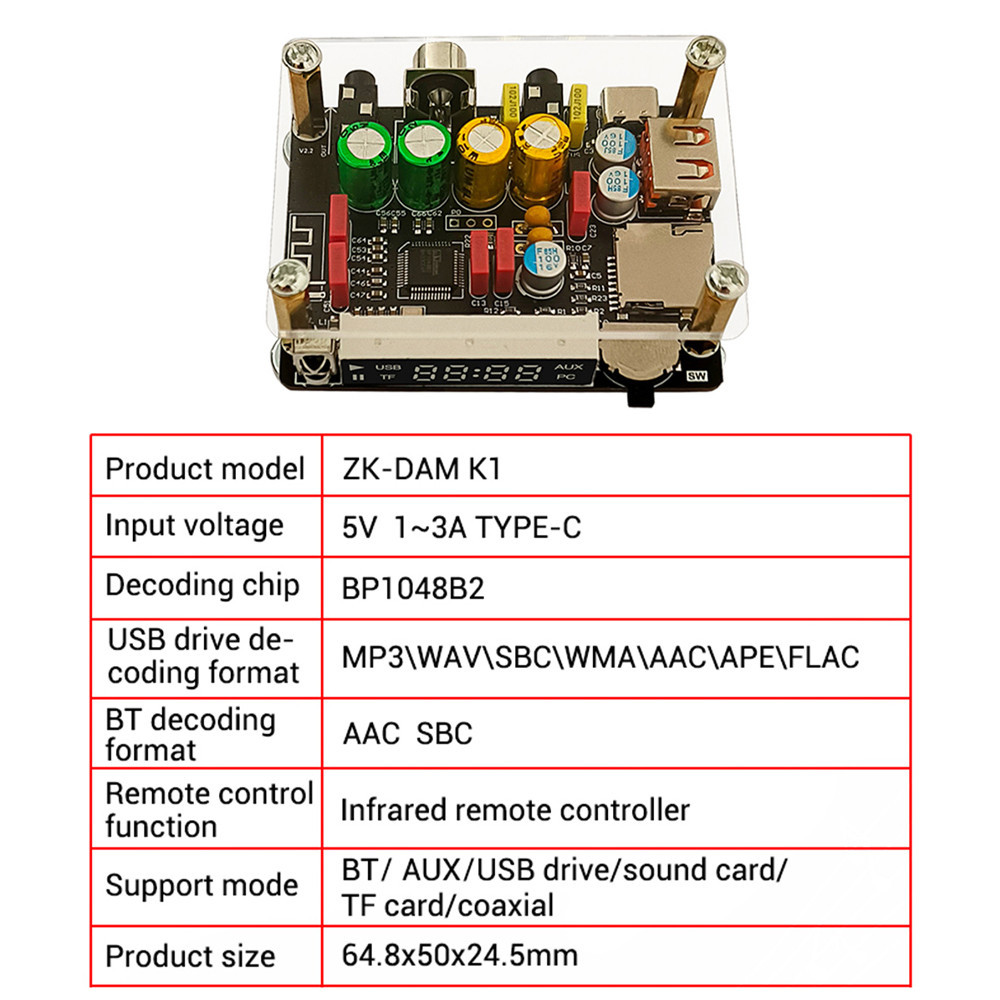 DIYMORE ZK-DAM-K1 DC5V DSP Tuning Preamp Bt Decoder Board Non ...