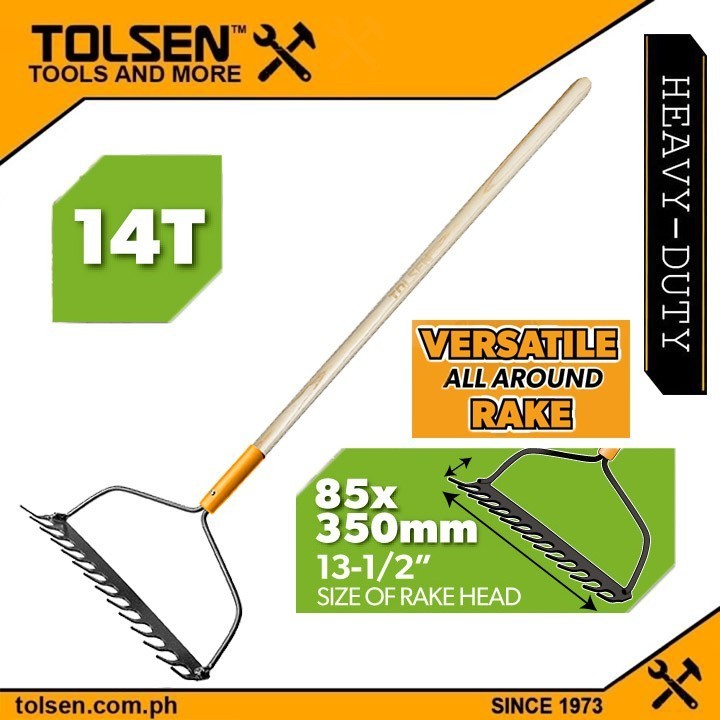 Tolsen 14 Teeth Garden Rake (1370mm) Wooden Handle 57558 | Shopee ...