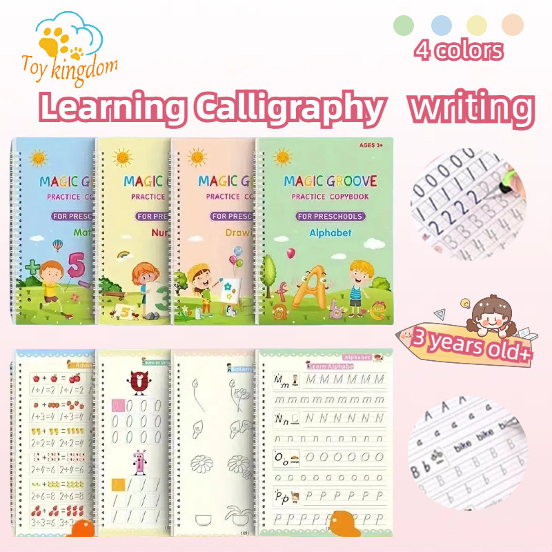 Children 4 PCS Reusable Magic Practice Writing Notebook Set English ...