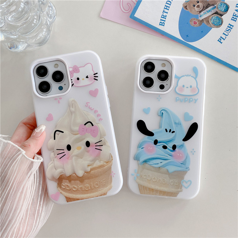 Casing IPhone 11 12 13 14 15 Pro Max 2-in-1 Cartoon Cute Ice Cream Dog ...