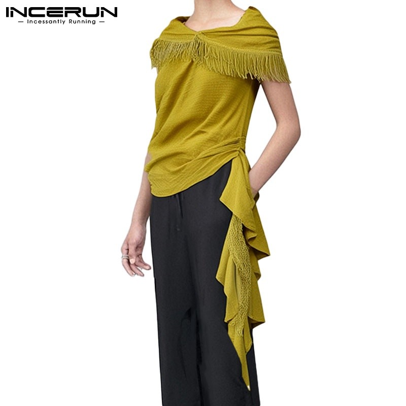 INCERUN Men Vintage Elegant Tassels Shawls Splicing Ruffle Ribbon ...