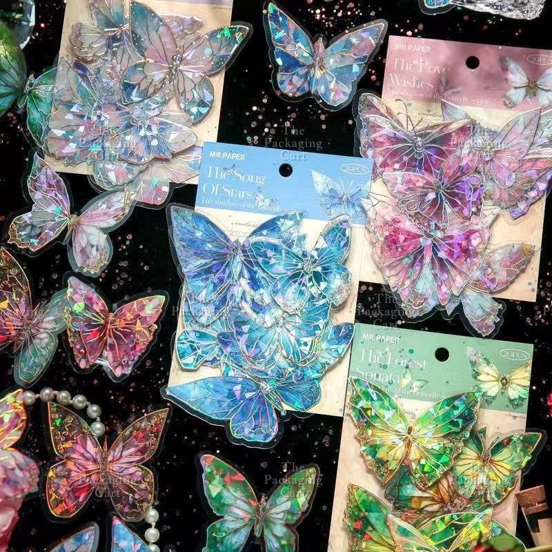 20pcs Set Laser Butterfly Decor DIY Fantasy PET Cake Topper Decoration ...