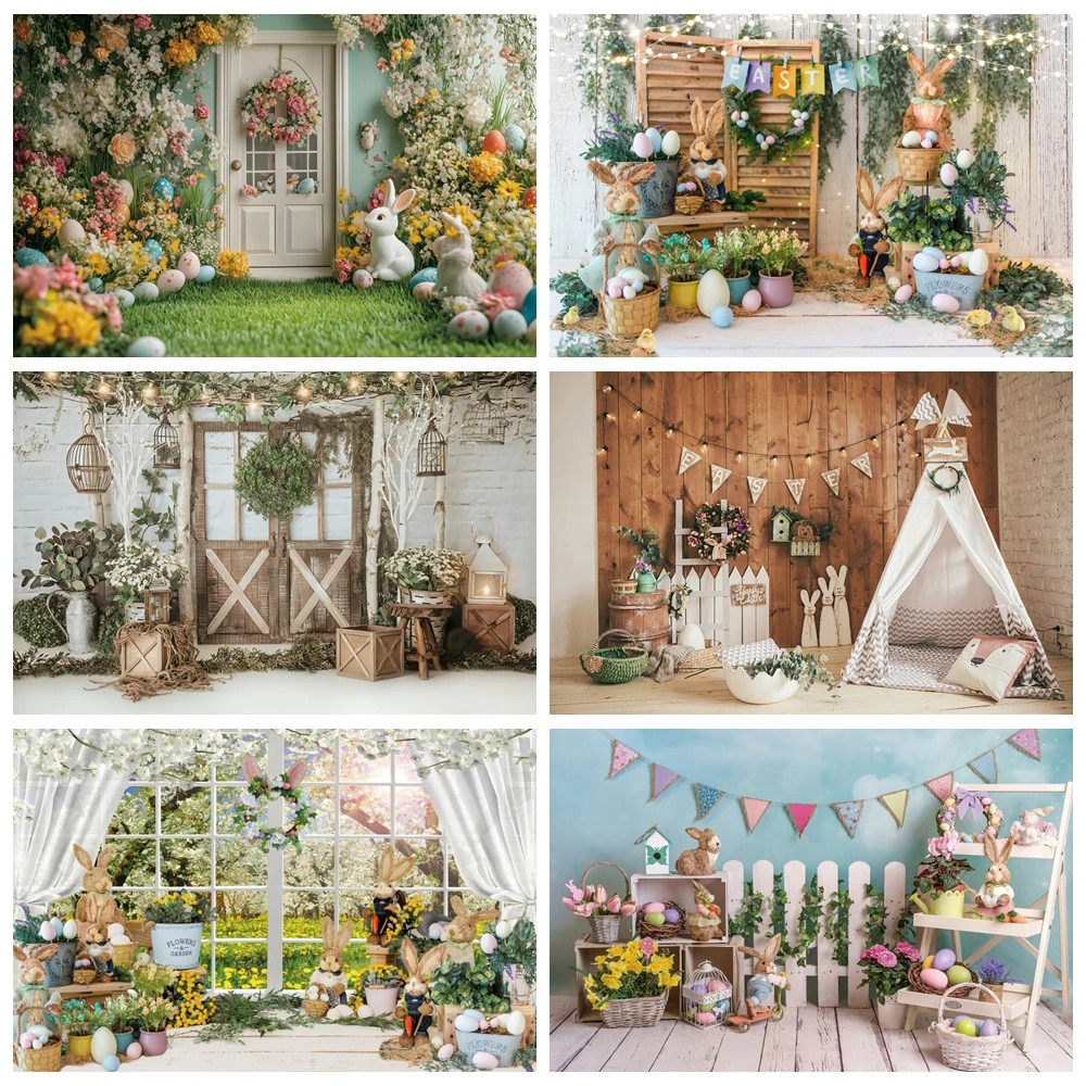 Polyester Spring Easter Day Background For Photography Bunny Easter ...